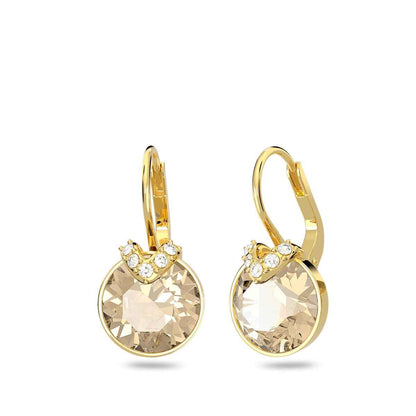 Swarovski Bella V Round Gold Crystal Dangle Earrings in Yellow Gold-Tone Plating
