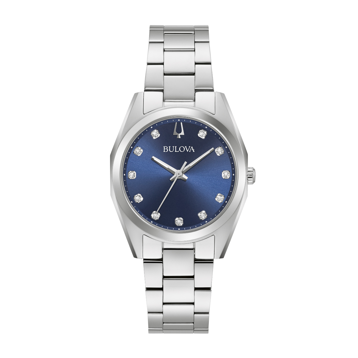 Bulova Ladies' Surveyor Stainless Steel Watch with Blue Dial & Diamond Accents