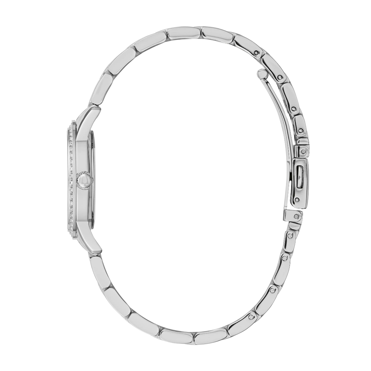 Bulova Ladies' Crystal Collection Stainless Steel Mother of Pearl Dial Watch & Heart Pendant Set front view