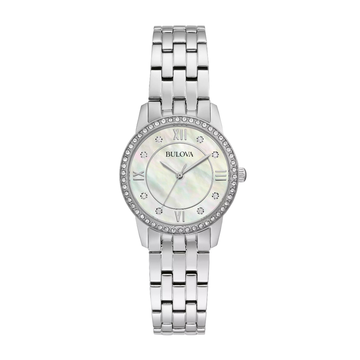 Bulova Ladies' Crystal Collection Stainless Steel Mother of Pearl Dial Watch & Heart Pendant Set