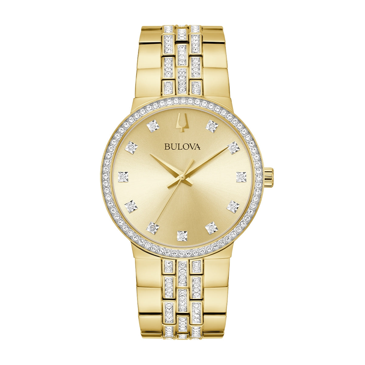 Bulova Men's Crystal Collection Quartz Gold-Tone Stainless Steel Watch Box Set with Crystal Accent Cross & Dial front view
