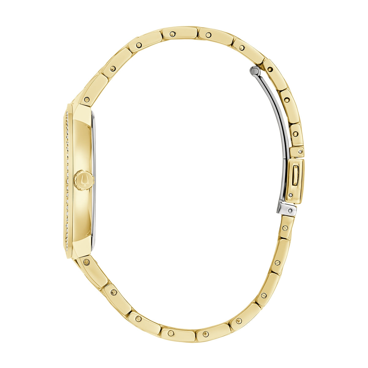 Bulova Men's Crystal Collection Quartz Gold-Tone Stainless Steel Watch Box Set with Crystal Accent Cross close-up detail