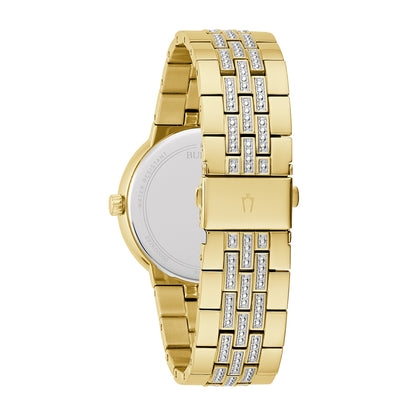Bulova Men's Crystal Collection Quartz Gold-Tone Stainless Steel Watch Box Set with Crystal Accent Cross & Dial side profile