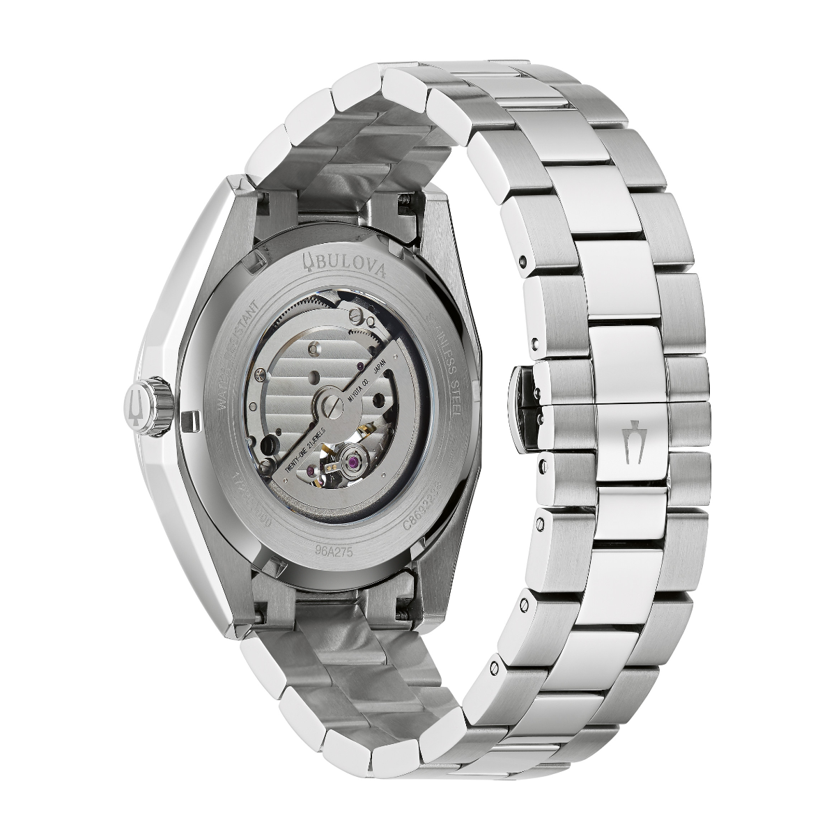 Bulova Men's Surveyor Stainless Steel Watch with Blue Dial close-up detail