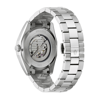 Bulova Men's Surveyor Stainless Steel Watch with Blue Dial close-up detail
