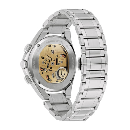 Bulova Men's Curv Quartz Chronograph Stainless Steel Watch with Gray Dial close-up detail