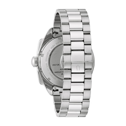 Bulova Men's Archive Series Lunar Pilot Quartz Chronograph Stainless Steel Watch Set with Black Leather Strap close-up detail