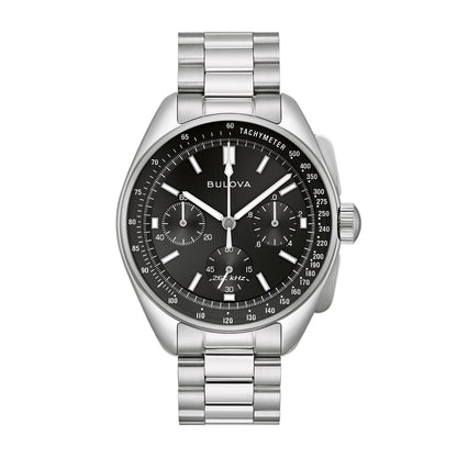 Bulova Men's Archive Series Lunar Pilot Quartz Chronograph Stainless Steel Watch Set with Black Leather Strap and Dial