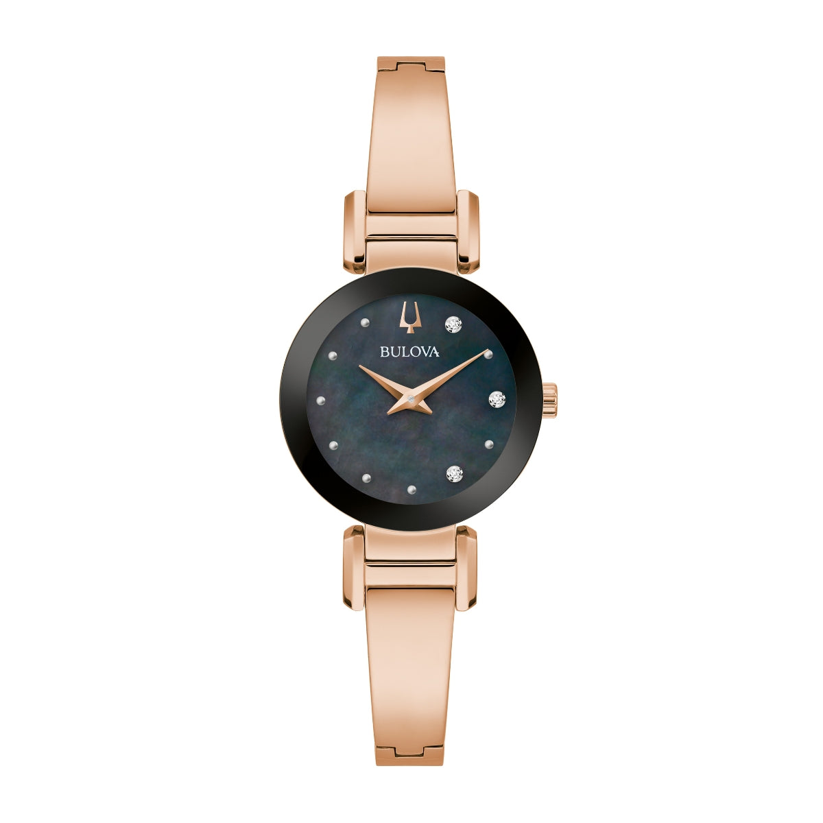 Bulova Marc Anthony Pink Gold-Tone Stainless Steel Watch with Black Mother of Pearl Dial & Diamond Accents