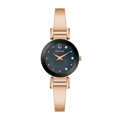 Bulova Marc Anthony Pink Gold-Tone Stainless Steel Watch with Black Mother of Pearl Dial & Diamond Accents