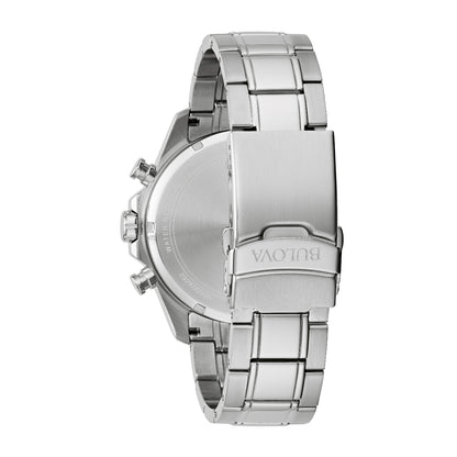 Bulova Men's Marine Star Stainless Steel Watch with Orange Dial close-up detail