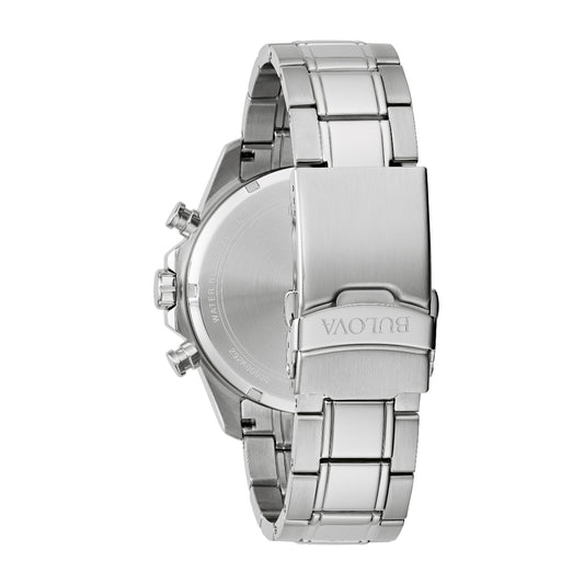 Bulova Men's Marine Star Stainless Steel Watch with Orange Dial close-up detail
