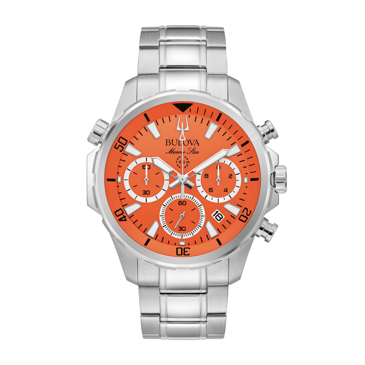 Bulova Men's Marine Star Stainless Steel Watch with Orange Dial