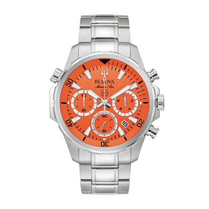 Bulova Men's Marine Star Stainless Steel Watch with Orange Dial