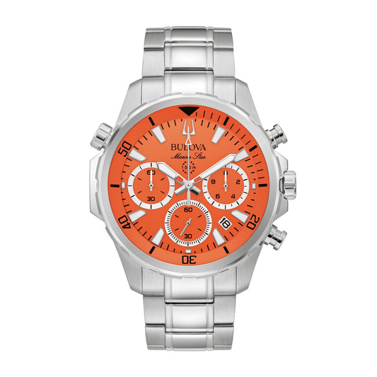 Bulova Men's Marine Star Stainless Steel Watch with Orange Dial