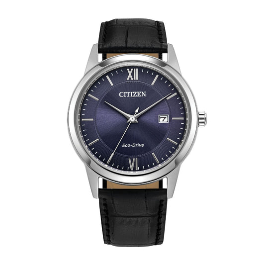 Citizen Men's Classic Collection Stainless Steel Watch with Blue Dial & Black Leather Strap