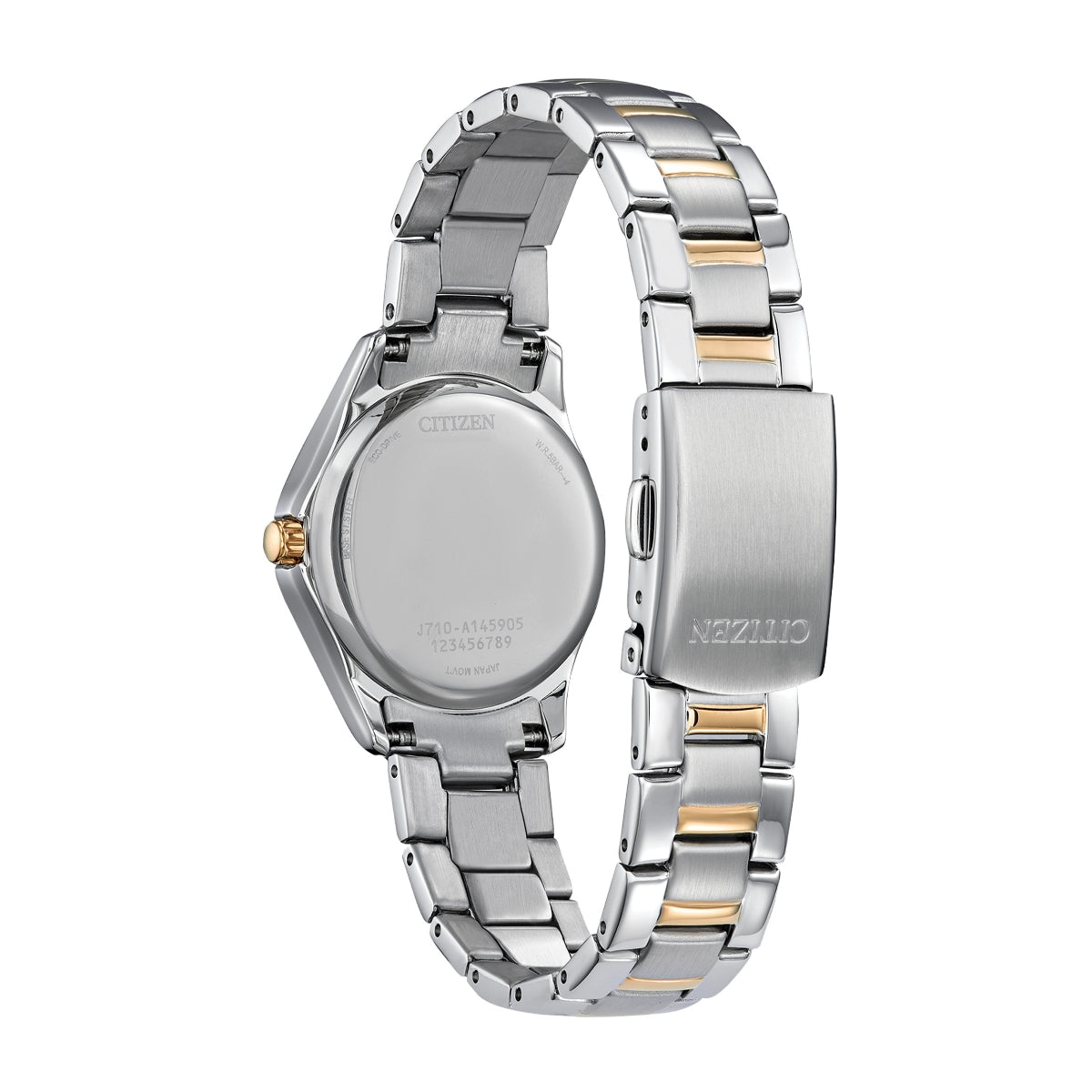 Citizen Ladies' Crystal Collection Two-Tone Stainless Steel Watch with Silver Dial close-up detail