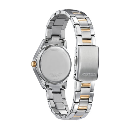 Citizen Ladies' Crystal Collection Two-Tone Stainless Steel Watch with Silver Dial close-up detail