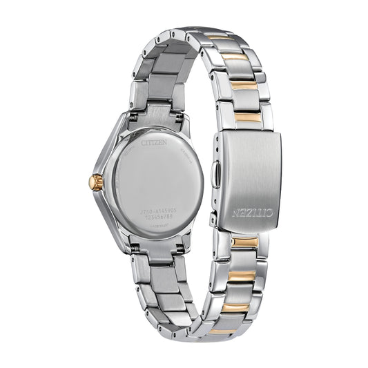 Citizen Ladies' Crystal Collection Two-Tone Stainless Steel Watch with Silver Dial close-up detail