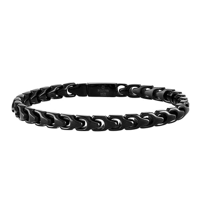 Bulova Men's 6mm 8.5-inch Link Bracelet in Black Ion Plated Stainless Steel
