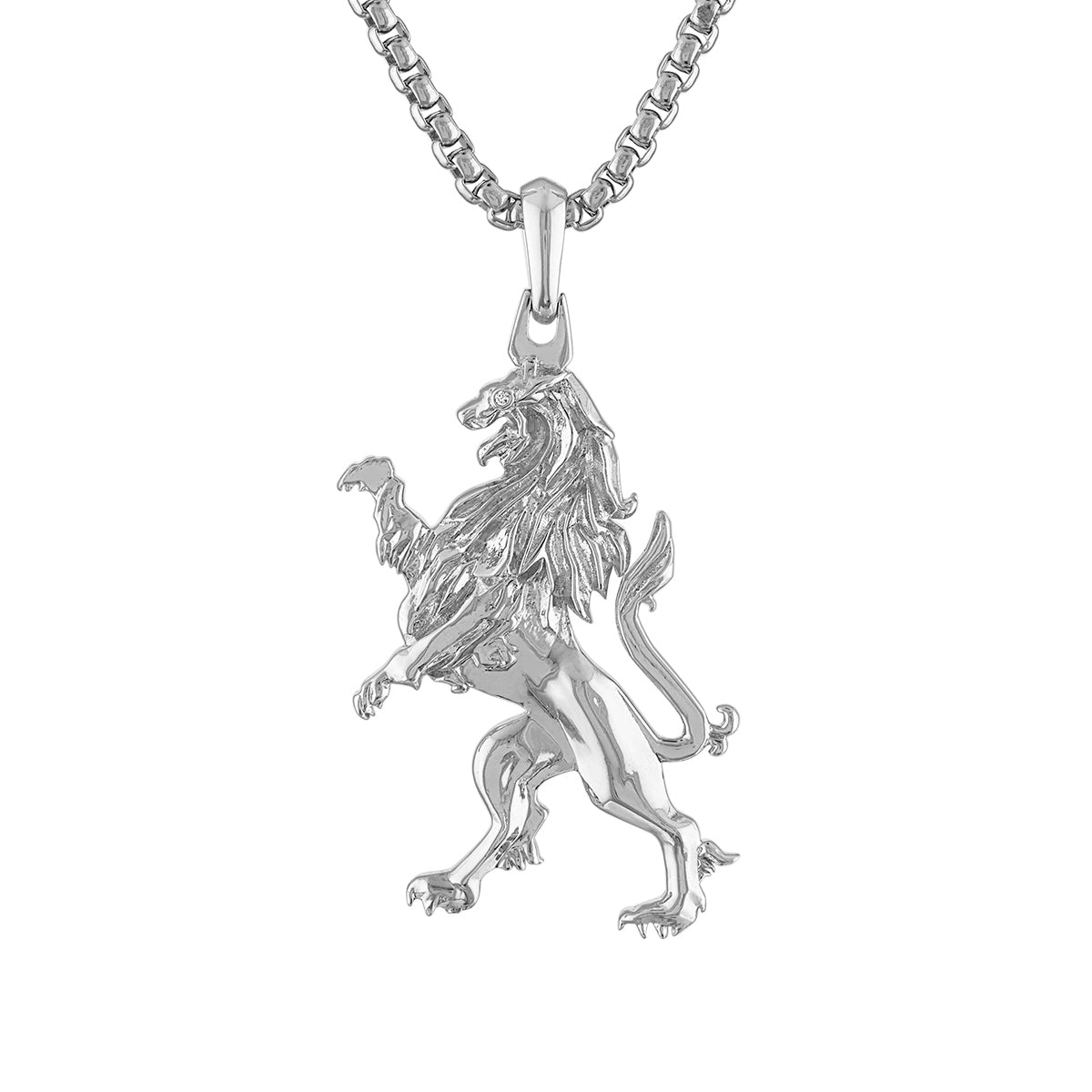 Bulova Men's Crest of Bohemia Lion Pendant in Rhodium Plated Sterling Silver