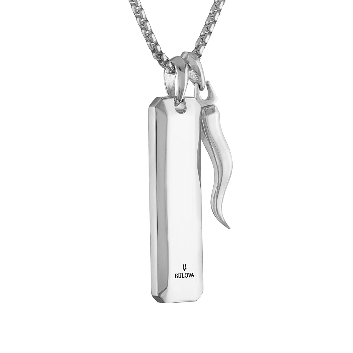 Bulova Men's 3/4 ct. tw. Treated Black Diamond & Onyx Pendant with Italian Horn Charm in Rhodium Plated Sterling front view