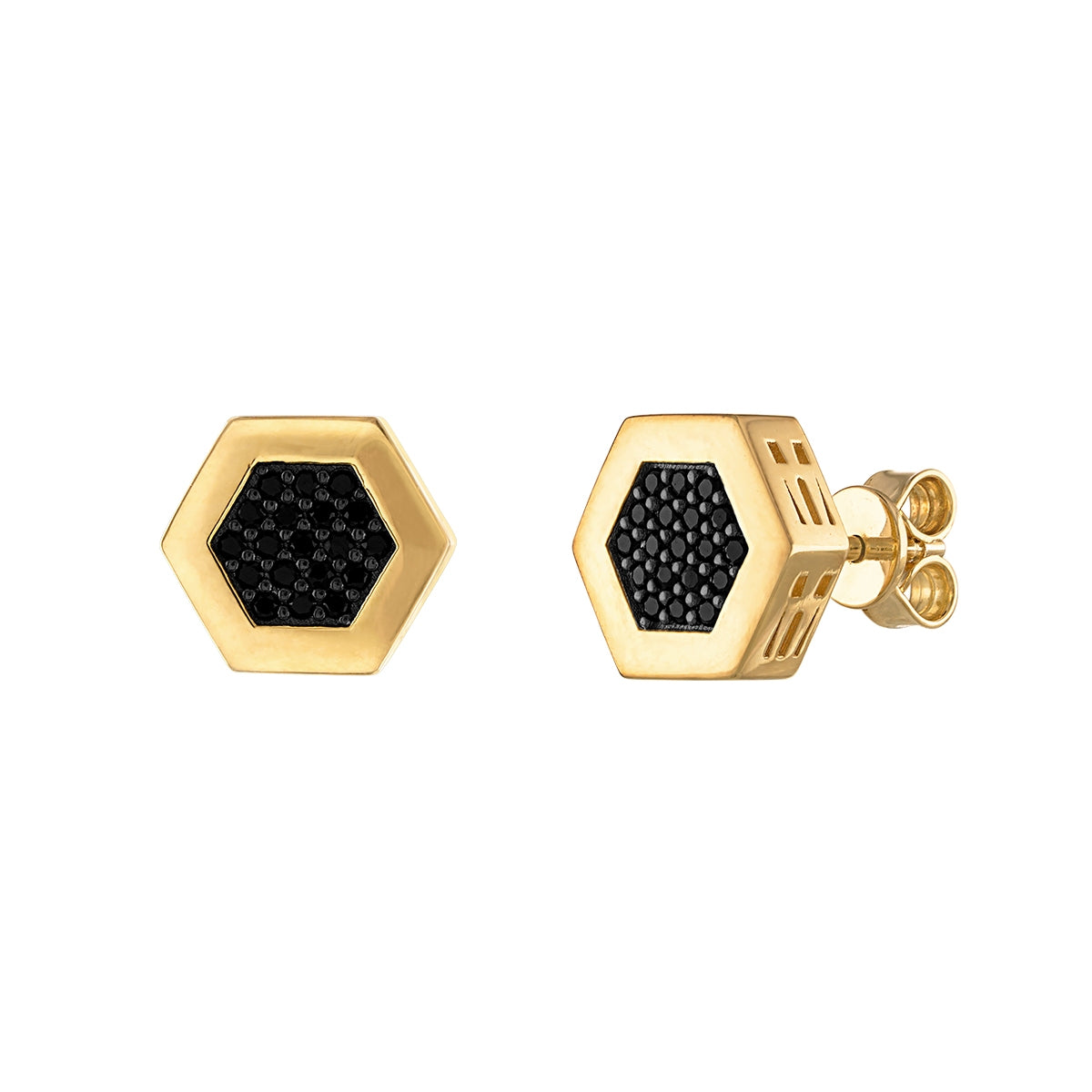 Bulova Men's 3/8 ct. tw. Treated Black Diamond Hexagon Cluster Earrings in 14K Yellow Gold Plated Sterling Silver