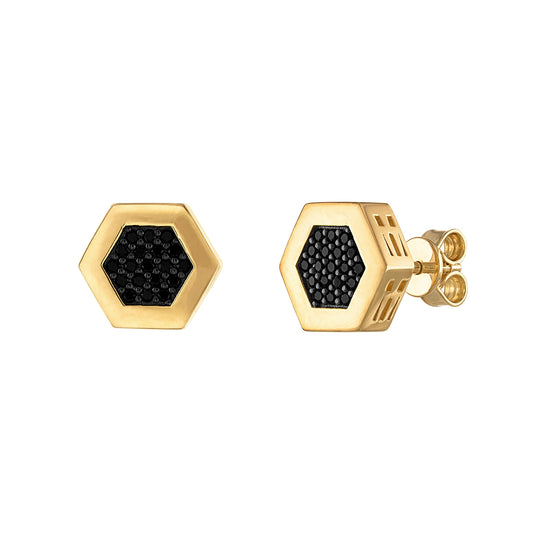 Bulova Men's 3/8 ct. tw. Treated Black Diamond Hexagon Cluster Earrings in 14K Yellow Gold Plated Sterling Silver