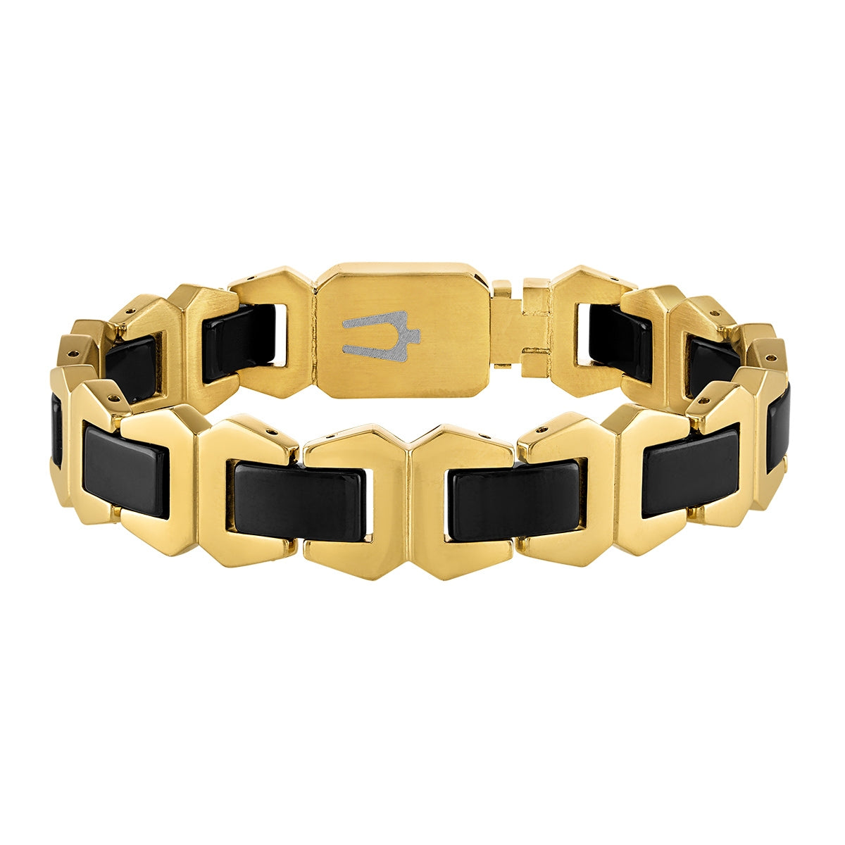 Bulova Men's Black Ceramic Link Bracelet in Gold-Tone Ion Plated Stainless Steel