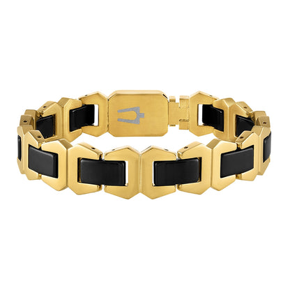 Bulova Men's Black Ceramic Link Bracelet in Gold-Tone Ion Plated Stainless Steel