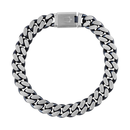 Bulova Men's 10mm 8.5-inch Curb Chain Bracelet in Blue Ion Plated Stainless Steel