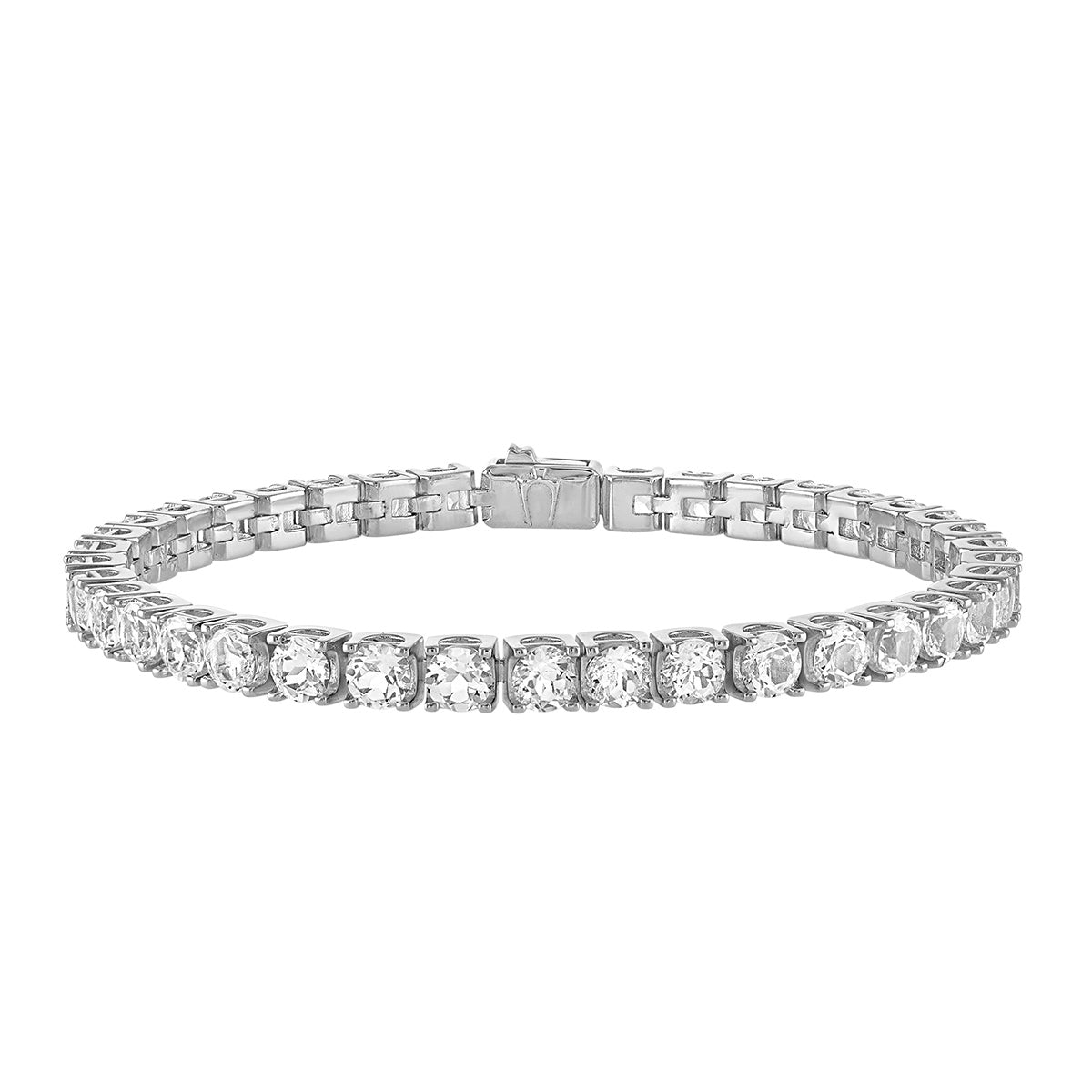 Bulova Men's Round White Topaz 8.5-inch Tennis Bracelet in Rhodium Plated Sterling Silver