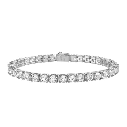 Bulova Men's Round White Topaz 8.5-inch Tennis Bracelet in Rhodium Plated Sterling Silver