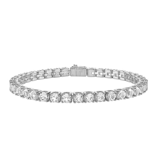Bulova Men's Round White Topaz 8.5-inch Tennis Bracelet in Rhodium Plated Sterling Silver