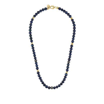 Bulova Men's Cultured Freshwater Navy Pearl & 1/4 ct. tw. Diamond Necklace in 14K Yellow Gold Plated Sterling front view