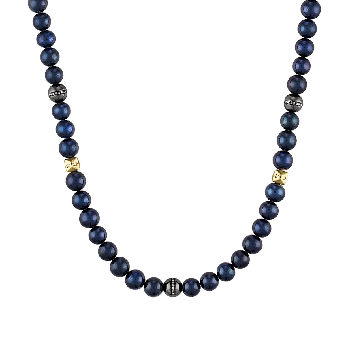 Bulova Men's Cultured Freshwater Navy Pearl & 1/4 ct. tw. Diamond Necklace in 14K Yellow Gold Plated Sterling Silver