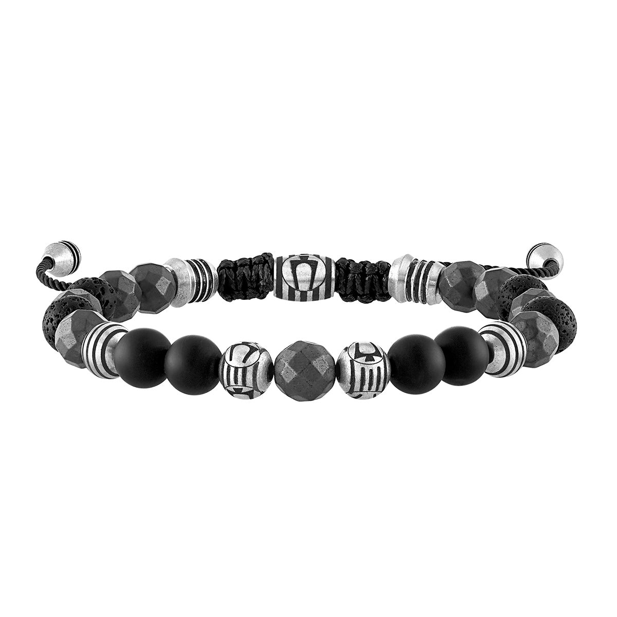 Bulova Men's Onyx, Hematite & Black Lava Bead Adjustable Bracelet in Stainless Steel