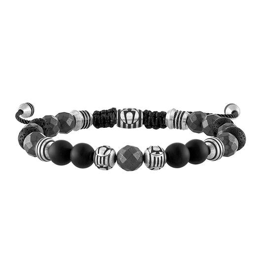 Bulova Men's Onyx, Hematite & Black Lava Bead Adjustable Bracelet in Stainless Steel