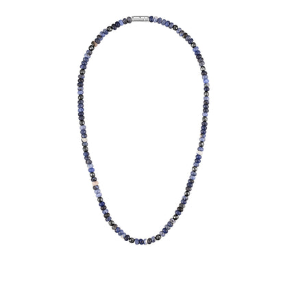 Bulova Men's Sodalite & Hematite Bead Necklace in Rhodium Plated Sterling Silver front view