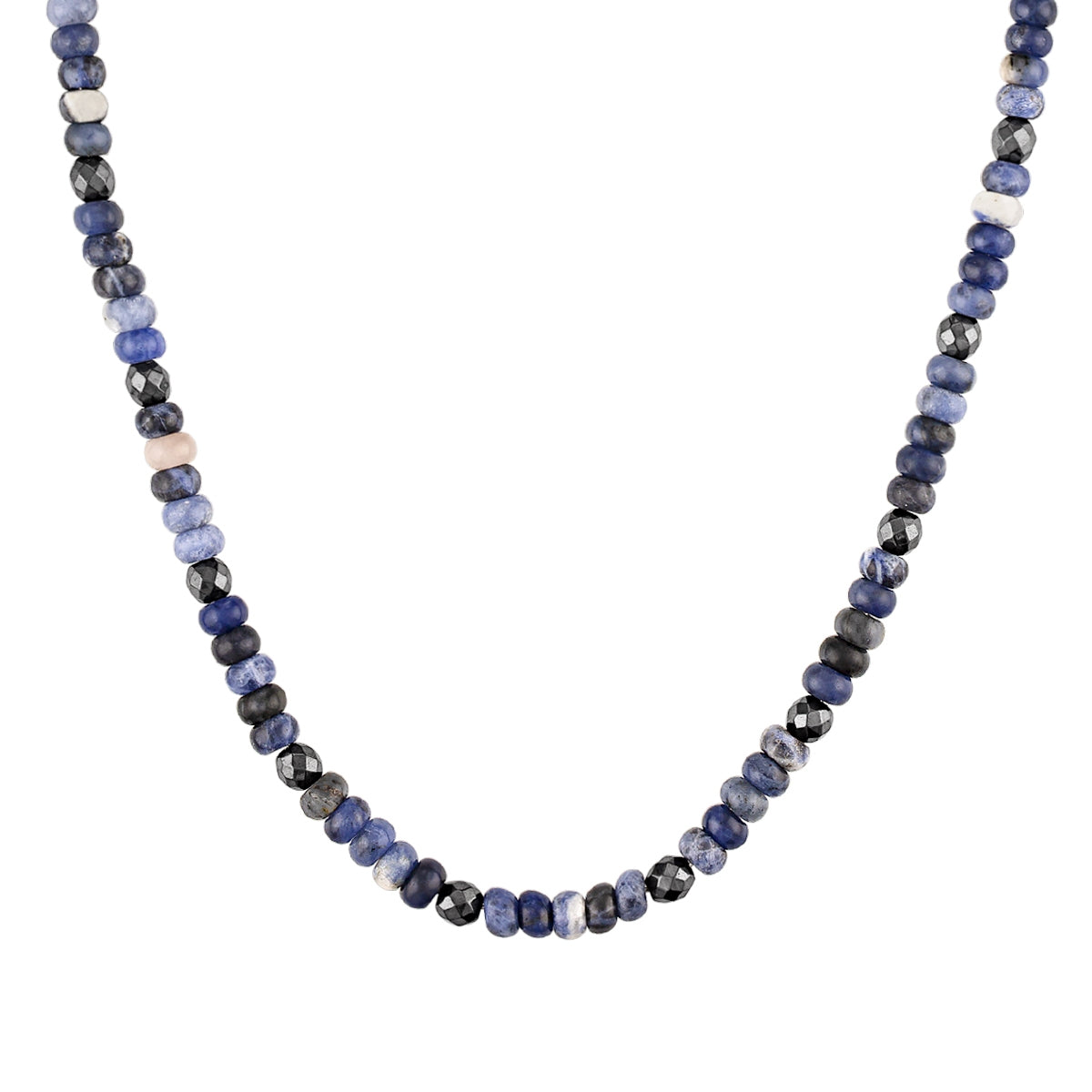 Bulova Men's Sodalite & Hematite Bead Necklace in Rhodium Plated Sterling Silver
