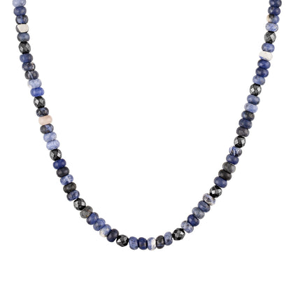 Bulova Men's Sodalite & Hematite Bead Necklace in Rhodium Plated Sterling Silver
