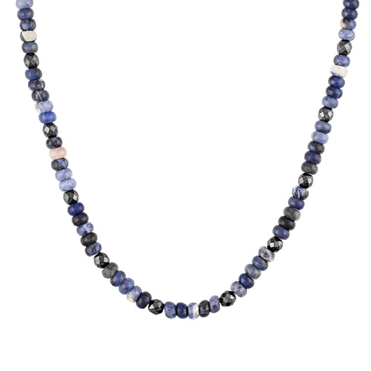 Bulova Men's Sodalite & Hematite Bead Necklace in Rhodium Plated Sterling Silver