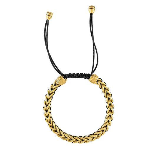 Bulova Men's Woven Chord Franco Chain Adjustable Bracelet in Gold-Tone Ion Plated Stainless Steel front view