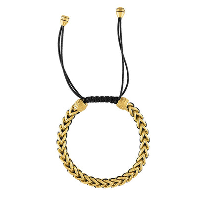 Bulova Men's Woven Chord Franco Chain Adjustable Bracelet in Gold-Tone Ion Plated Stainless Steel front view