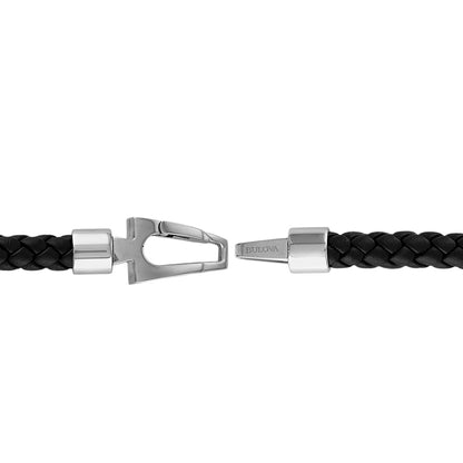 Bulova Men's Marine Star Braided Leather 8.5-inch Bracelet in Stainless Steel front view