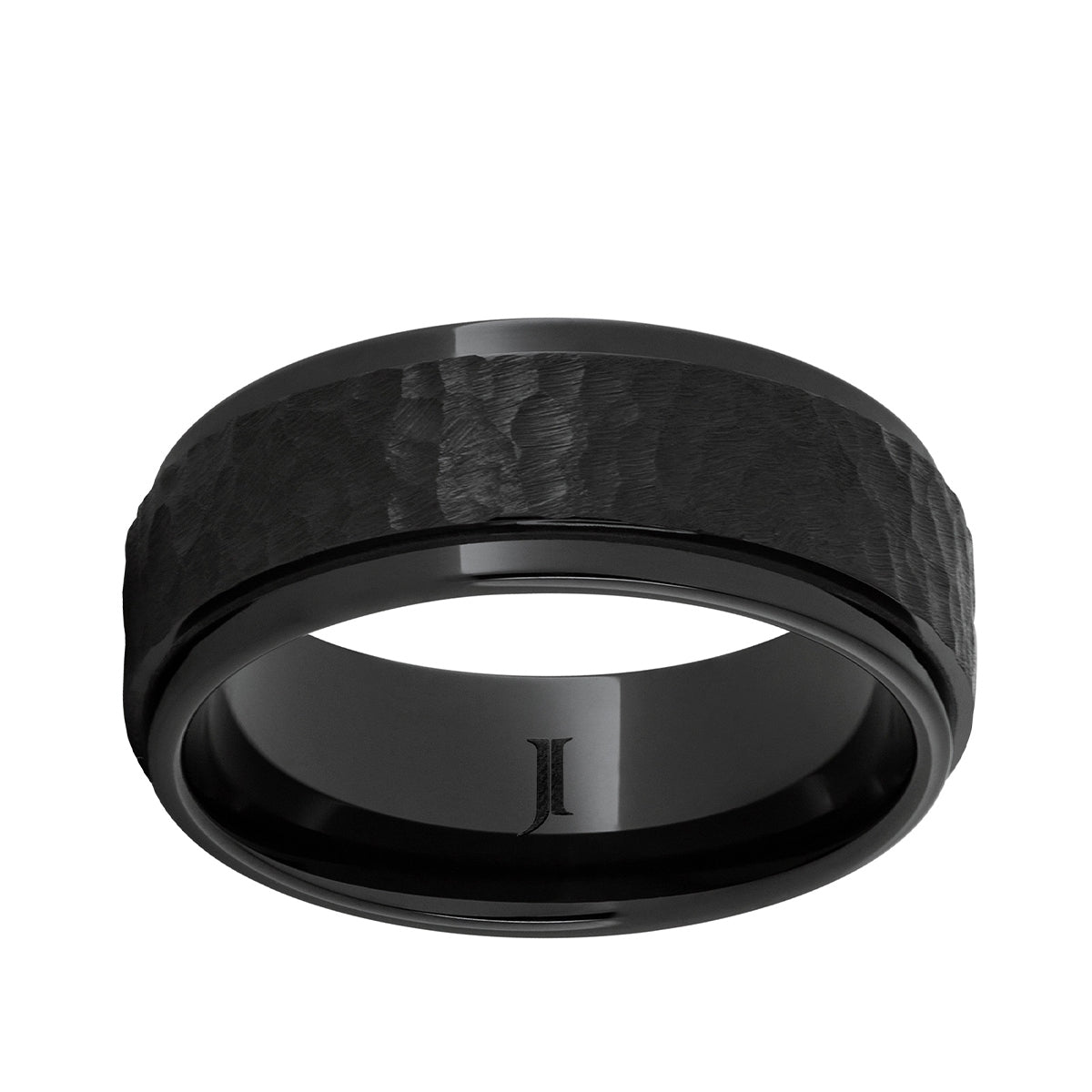 Men's Moon Crater Finish Wedding Ring in Black Ceramic