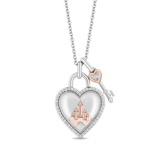 Enchanted Disney 1/6 ct. tw. Diamond 100th Anniversary Heart & Key Pendant with Quartz Lens in Sterling Silver & 10K Pink