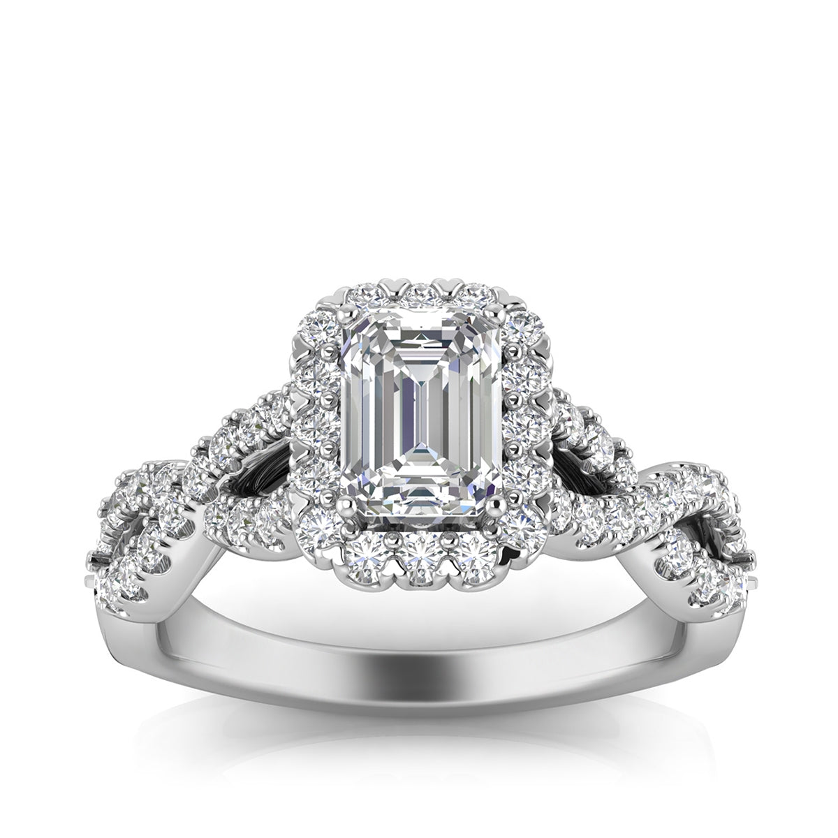 Adamante 1-1/4 ct. tw. Lab-Grown Emerald Cut Diamond Halo Twist Engagement Ring in 14K White Gold