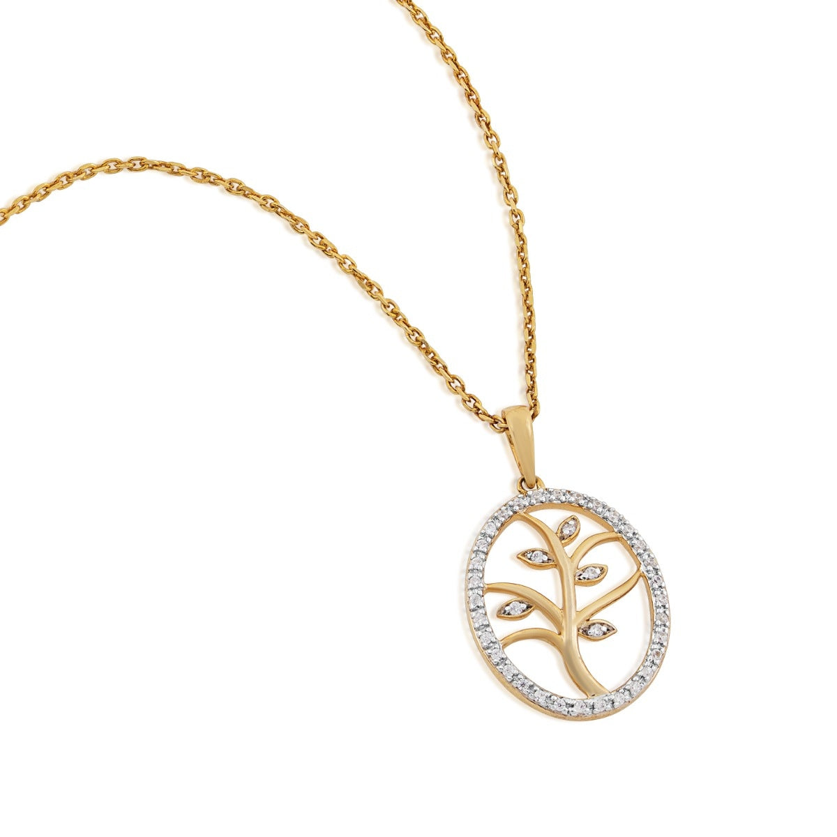 1/10 ct. tw. Diamond Family Tree Pendant in 10K Yellow Gold front view