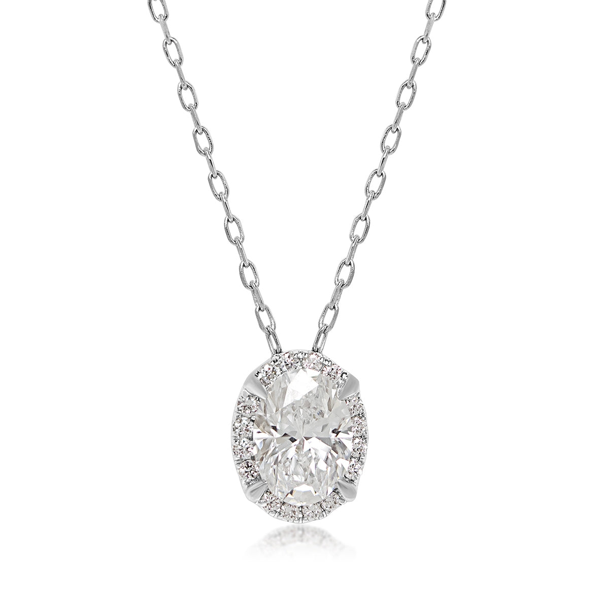 Adamante 1-1/10 ct. tw. Lab-Grown Oval Diamond Halo Pendant in 14K White Gold
